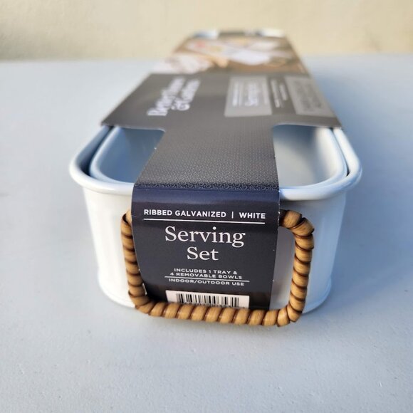 NEW Better Homes & Gardens Galvanized Bowls Tray Rectangle Condiment Tray Set 5 - Picture 4 of 15